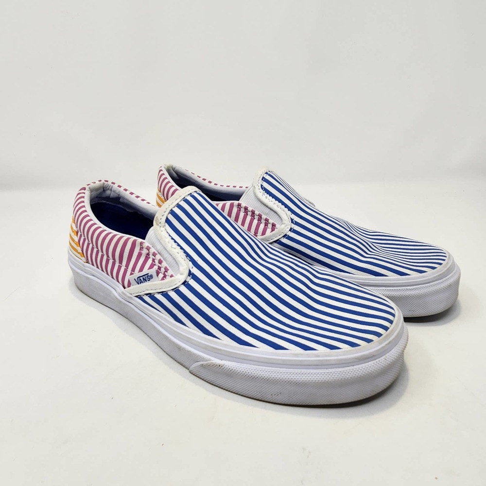 Vans Off The Wall Multi Color Stripe Slip On Canvas Shoes Mens 5 Womens 6.5